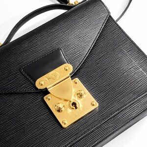 Authentic Vintage Louis Vuitton Black Satchel with Gold Hardware